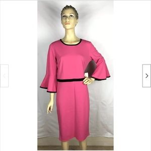 Sammi & Jo Elegant Pink Crepe Bell Sleeve Dress 3/4 Sleeve Women's Size Large